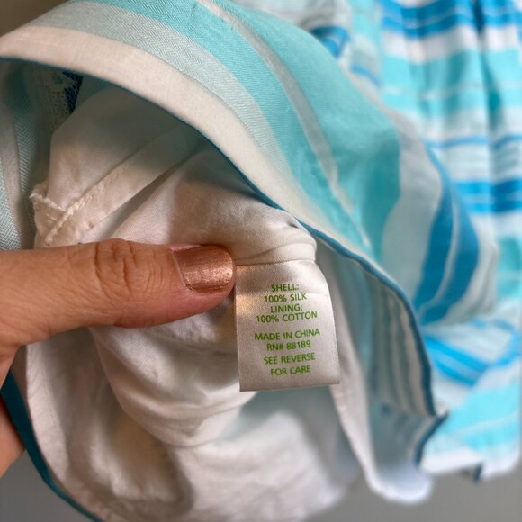 Lilly Pulitzer Silk Fit & Flare Dress 10 Blue White Striped V-Neck Cotton Lined - Picture 8 of 11